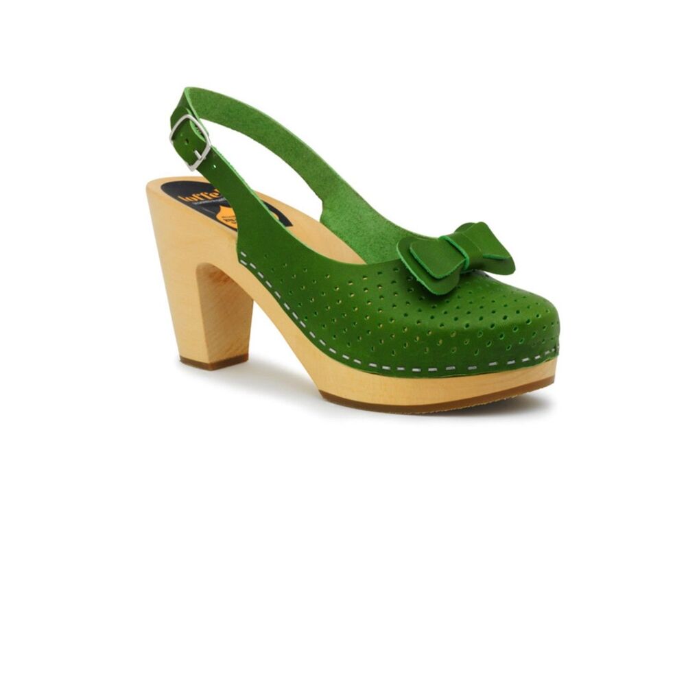 RARE Swedish Hasbeens Mimmi Heeled Slingback Sandal Green Size 38 Clogs
